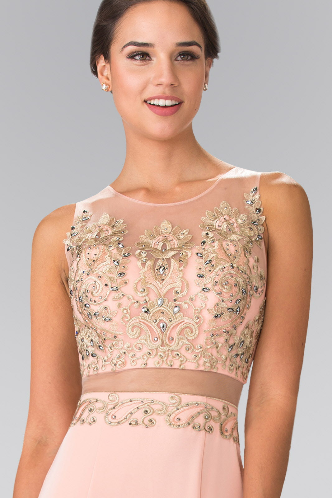 Sleeveless Mock Two-Piece Prom Dress with Loyal Embroidery Details-2