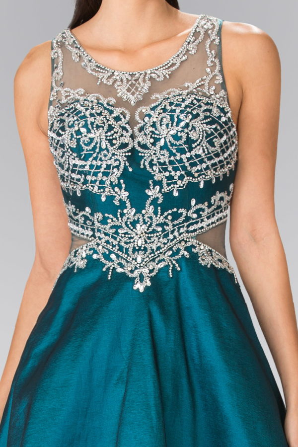 Full-Beaded Top Side Cut-Out Dress with Sheer Back-2