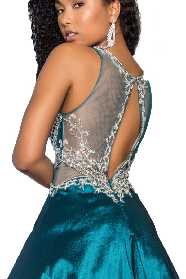 Full-Beaded Top Side Cut-Out Dress with Sheer Back-3