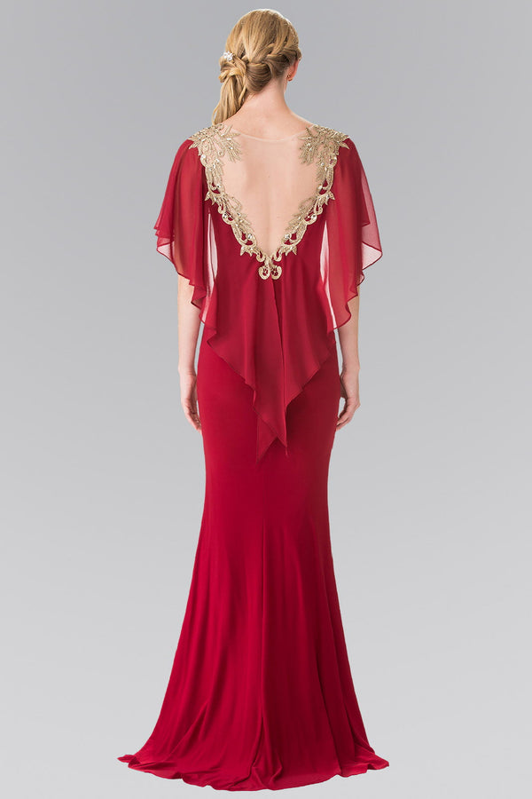 Sleeveless Jersey Long Dress with Attached Cape that Drapes Down the Back-4