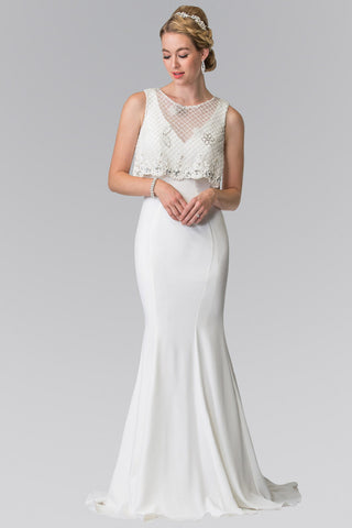 V-neck Long Dress with Detachable Beaded Lace Top-0