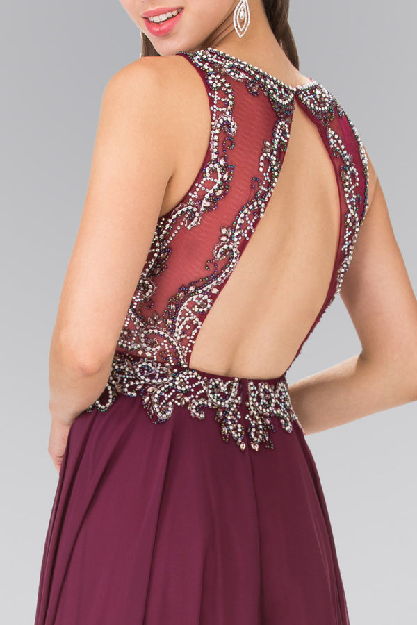 Beaded Top Chiffon Long Dress with Open Back-3