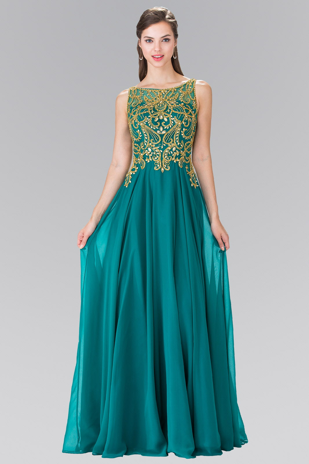 Beads Embellished Bodice Floor Length Chiffon Prom Dress-4