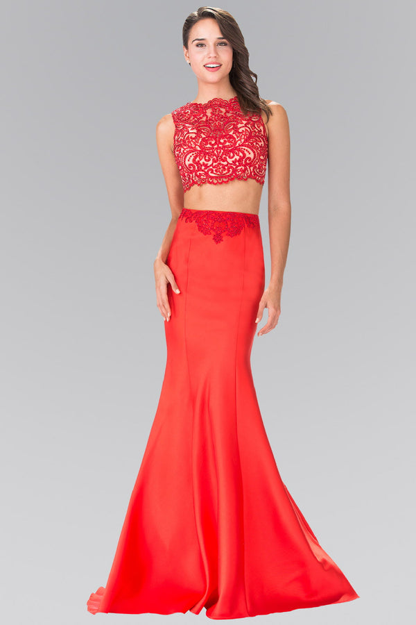 Two-Piece Prom Dress with Lace Top and Satin Skirt-3