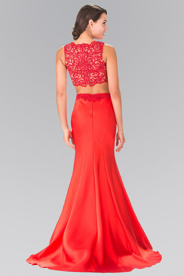 Two-Piece Prom Dress with Lace Top and Satin Skirt-4