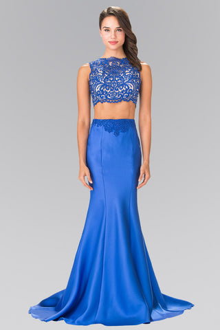 Two-Piece Prom Dress with Lace Top and Satin Skirt-0