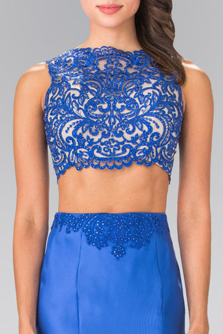 Two-Piece Prom Dress with Lace Top and Satin Skirt-2