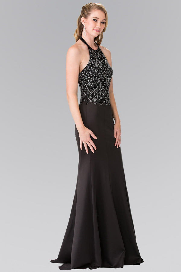 Halter-Neck Beads Embellished Bodice Long Dress-4