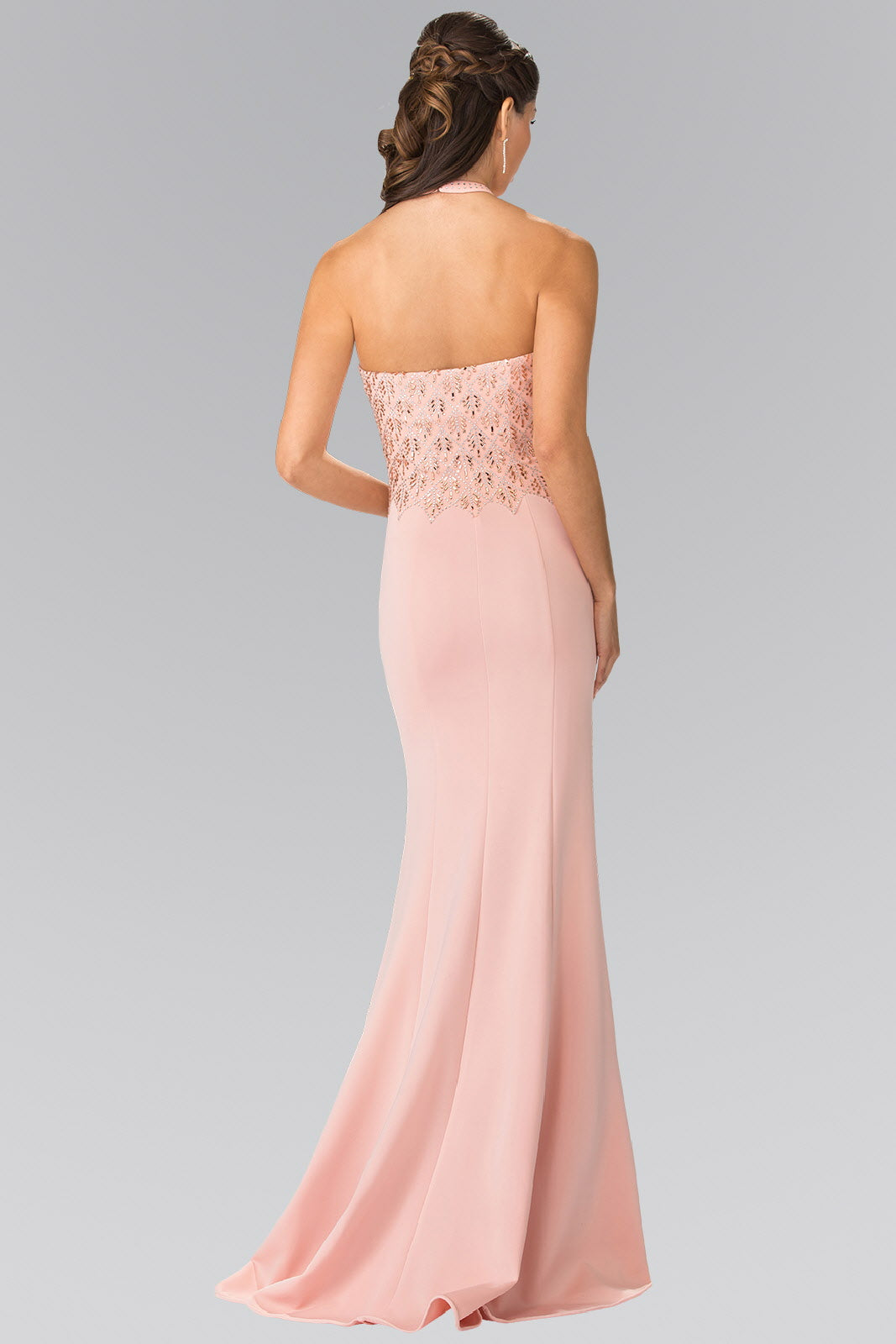 Halter-Neck Beads Embellished Bodice Long Dress-1