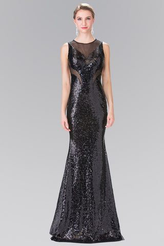 Side Sheer Cut Sequin Long Dress-4