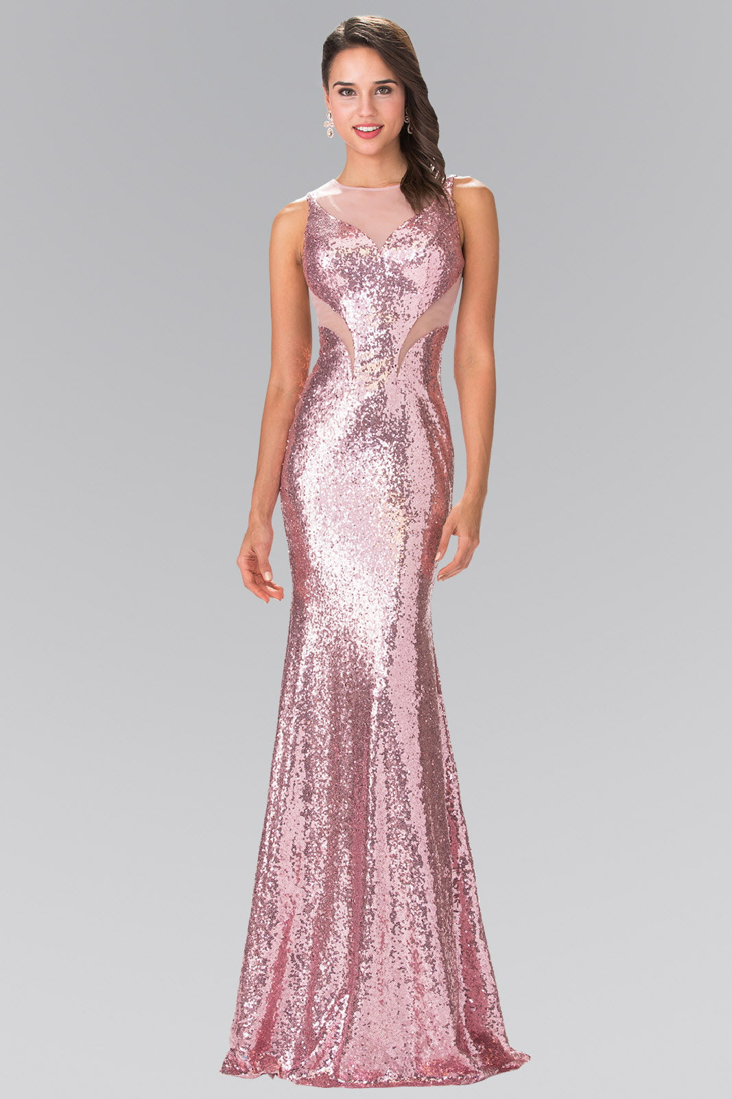 Side Sheer Cut Sequin Long Dress-5