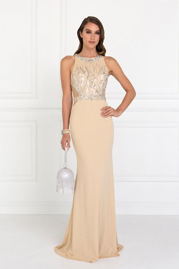 Beads Embellished Long Dress with Sheer Sides-5