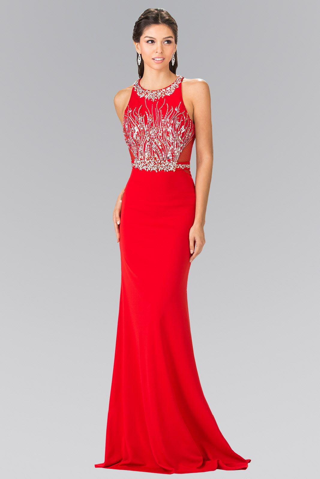 Beads Embellished Long Dress with Sheer Sides-0