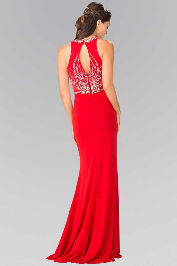 Beads Embellished Long Dress with Sheer Sides-1