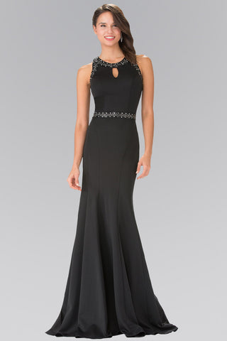 Beads Embellished Jersey Long Dress with Sheer Back-3