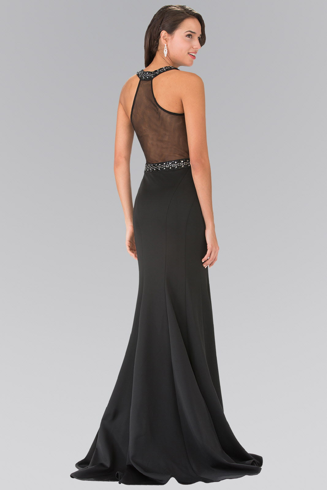 Beads Embellished Jersey Long Dress with Sheer Back-4