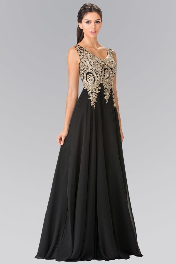 V-Neck Embroidered Chiffon Long Dress-8