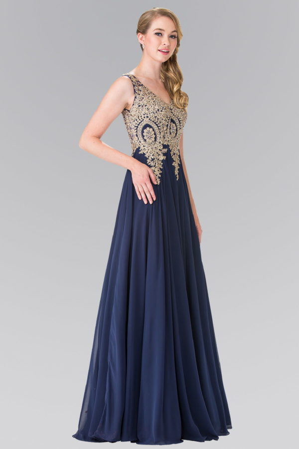 V-Neck Embroidered Chiffon Long Dress-6