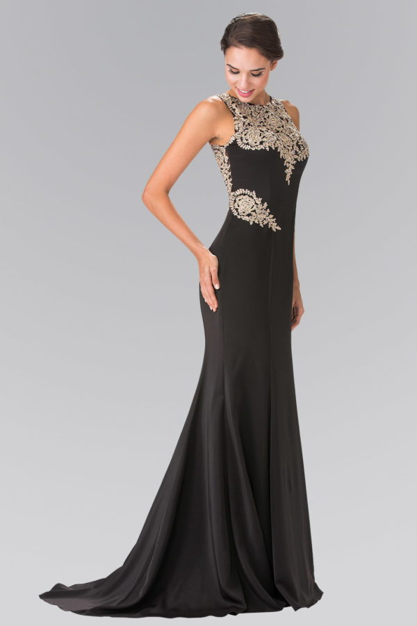 Embroidery Rome Jersey Long Dress with Open Back-0