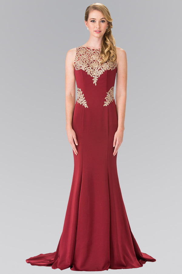 Embroidery Rome Jersey Long Dress with Open Back-2