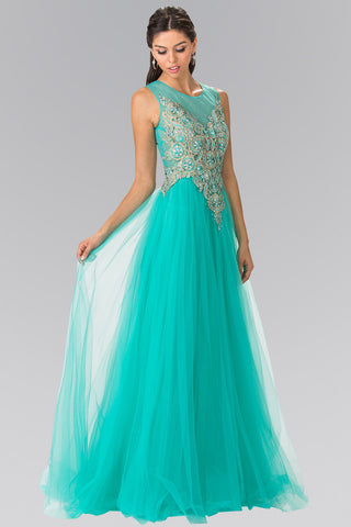 Embroidered Bodice Tulle Long Dress-2