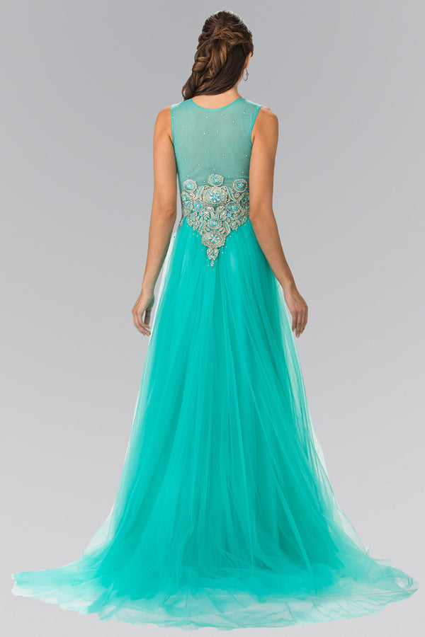 Embroidered Bodice Tulle Long Dress-3