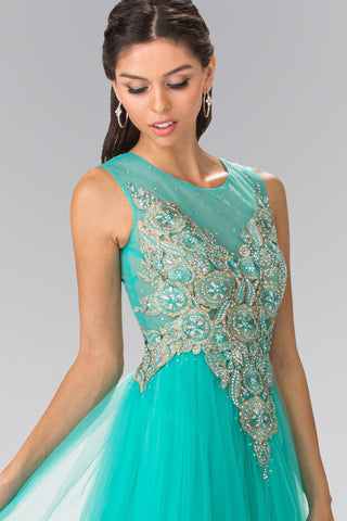 Embroidered Bodice Tulle Long Dress-4