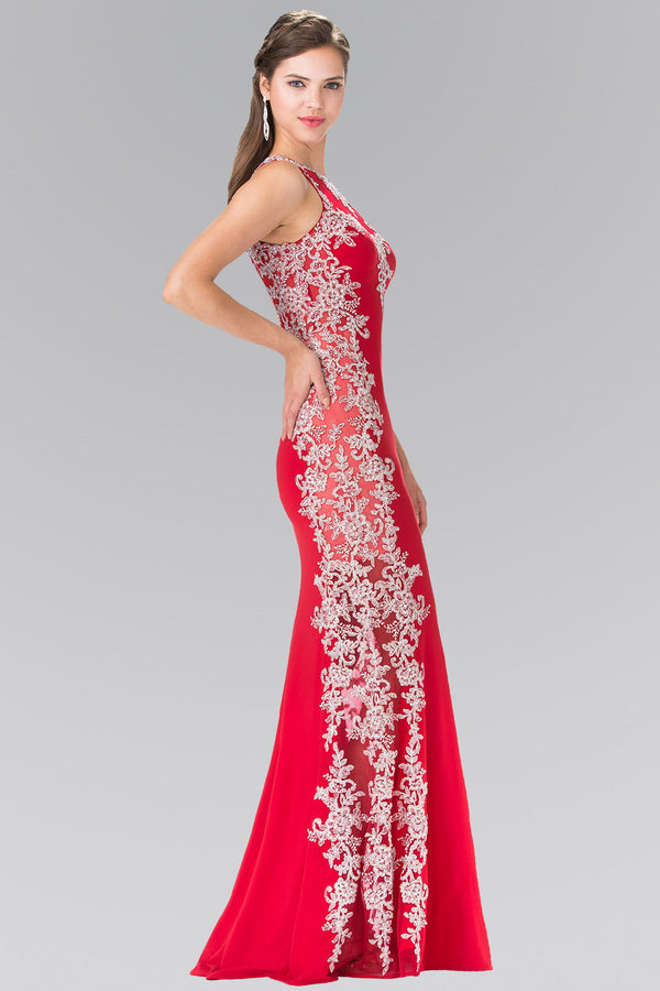 Embroidered Jersey Long Dress with Open Back-1