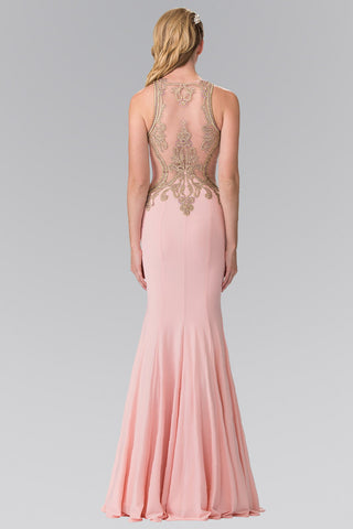 Beading and Embroidery Jersey Long Dress with Sheer Back-1