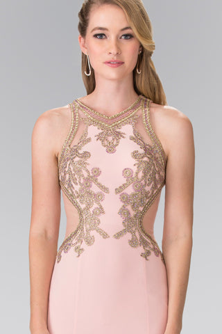 Beading and Embroidery Jersey Long Dress with Sheer Back-2