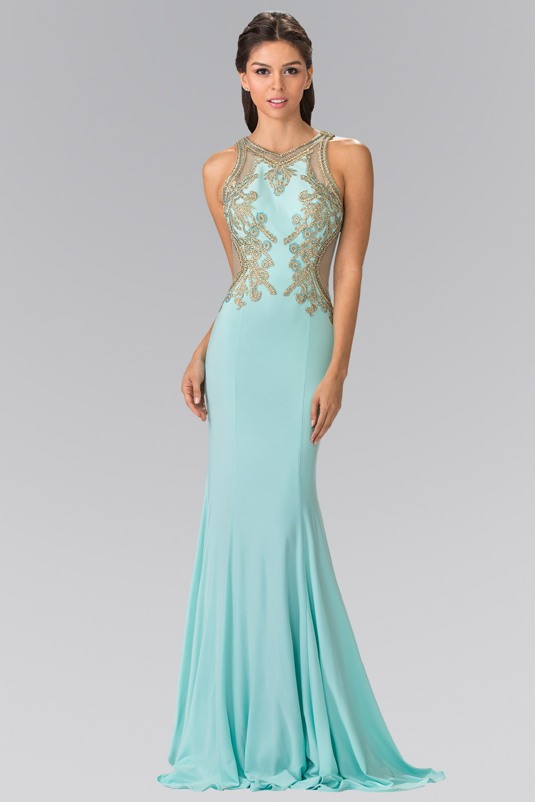 Beading and Embroidery Jersey Long Dress with Sheer Back-4