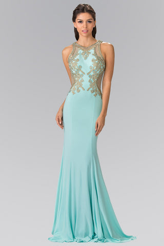 Beading and Embroidery Jersey Long Dress with Sheer Back-4