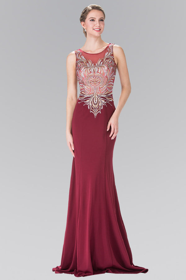 Embroidered Jersey Long Dress with Beading Details-0