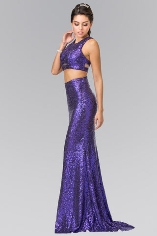 Mock Two-Piece Sequin Long Dress Accented with Side-Cuts-0