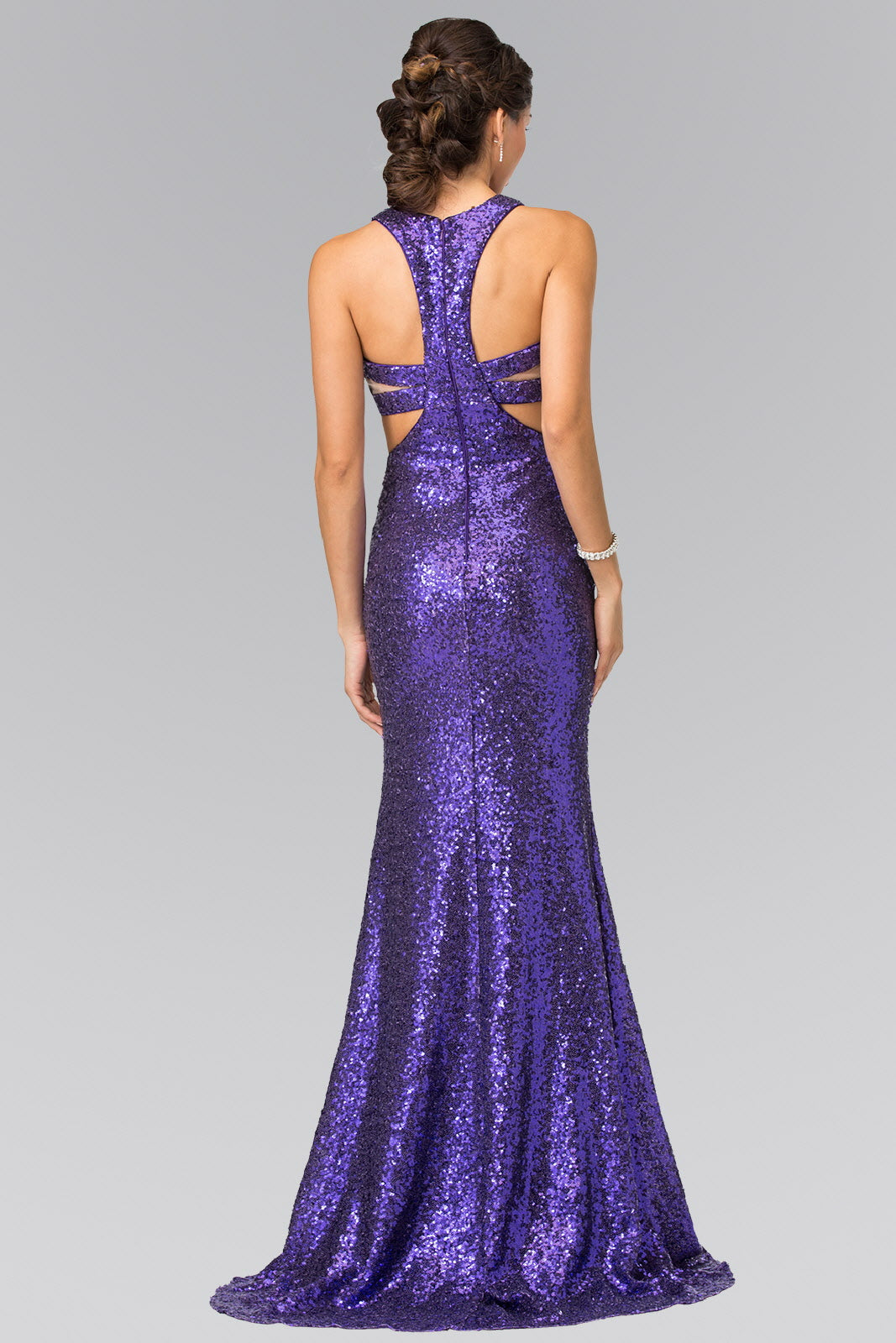 Mock Two-Piece Sequin Long Dress Accented with Side-Cuts-1