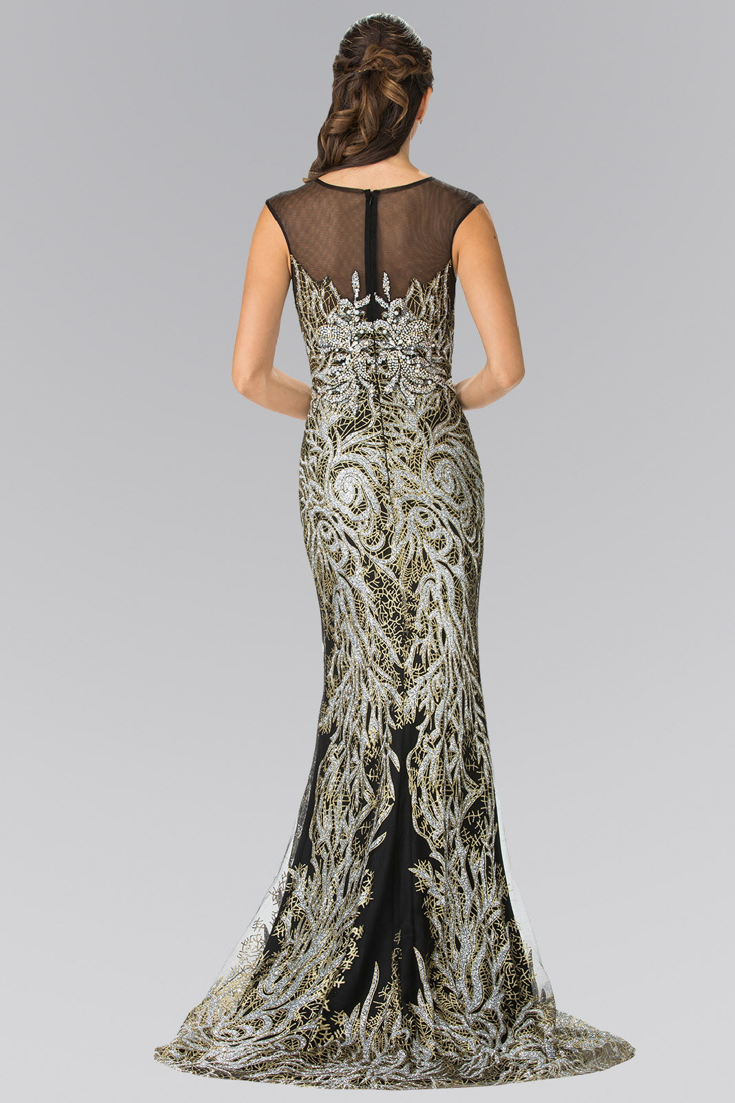 Beaded Bodice Long Dress with Full Embellishment-2