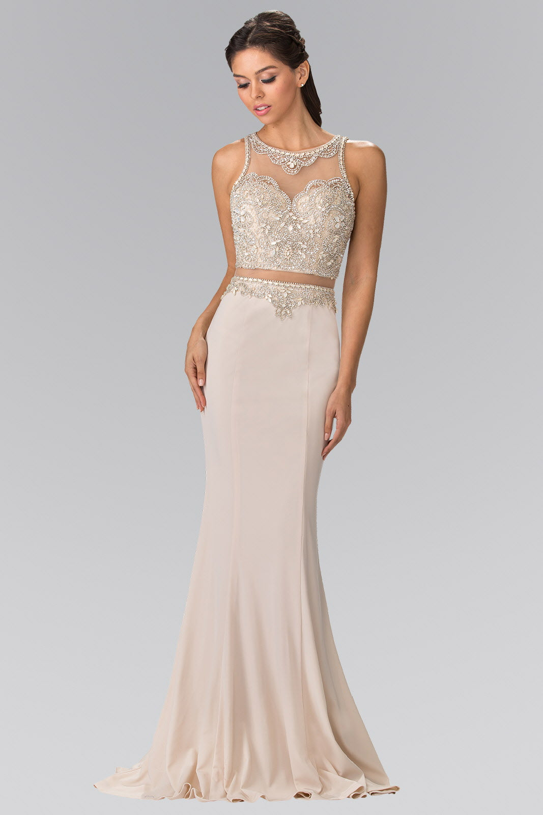 Mock Two-Piece Long Dress with Beaded Top-0