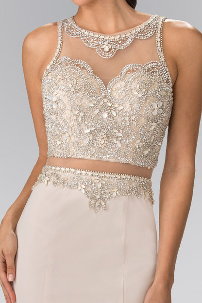 Mock Two-Piece Long Dress with Beaded Top-2