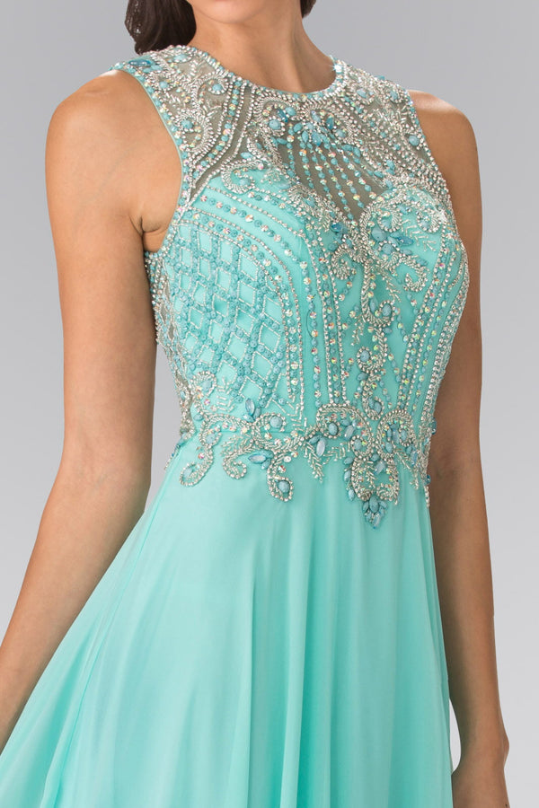 Beads Embellished Chiffon Long Dress with Cut-Out Back-2