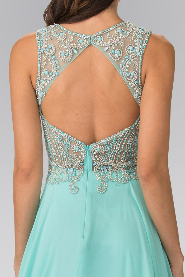 Beads Embellished Chiffon Long Dress with Cut-Out Back-3