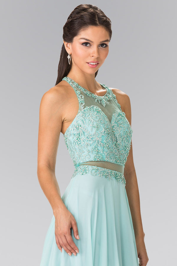 Mock Two-Piece Dress with Beaded Top and Open Back-1