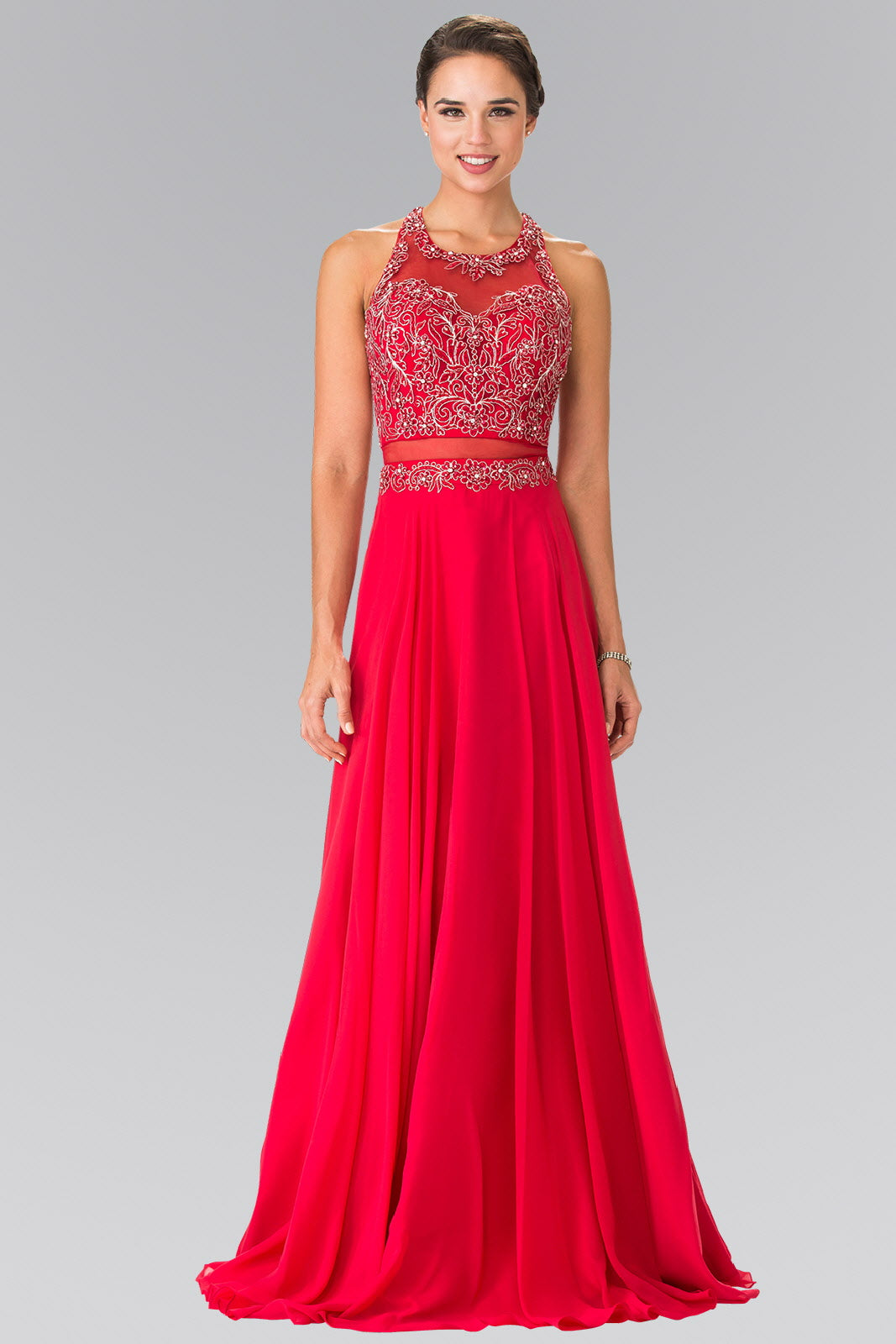 Mock Two-Piece Dress with Beaded Top and Open Back-5