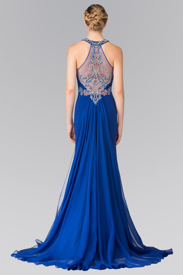 High Neck Beaded Top and Sheer Back Accented with Chiffon Tail-1