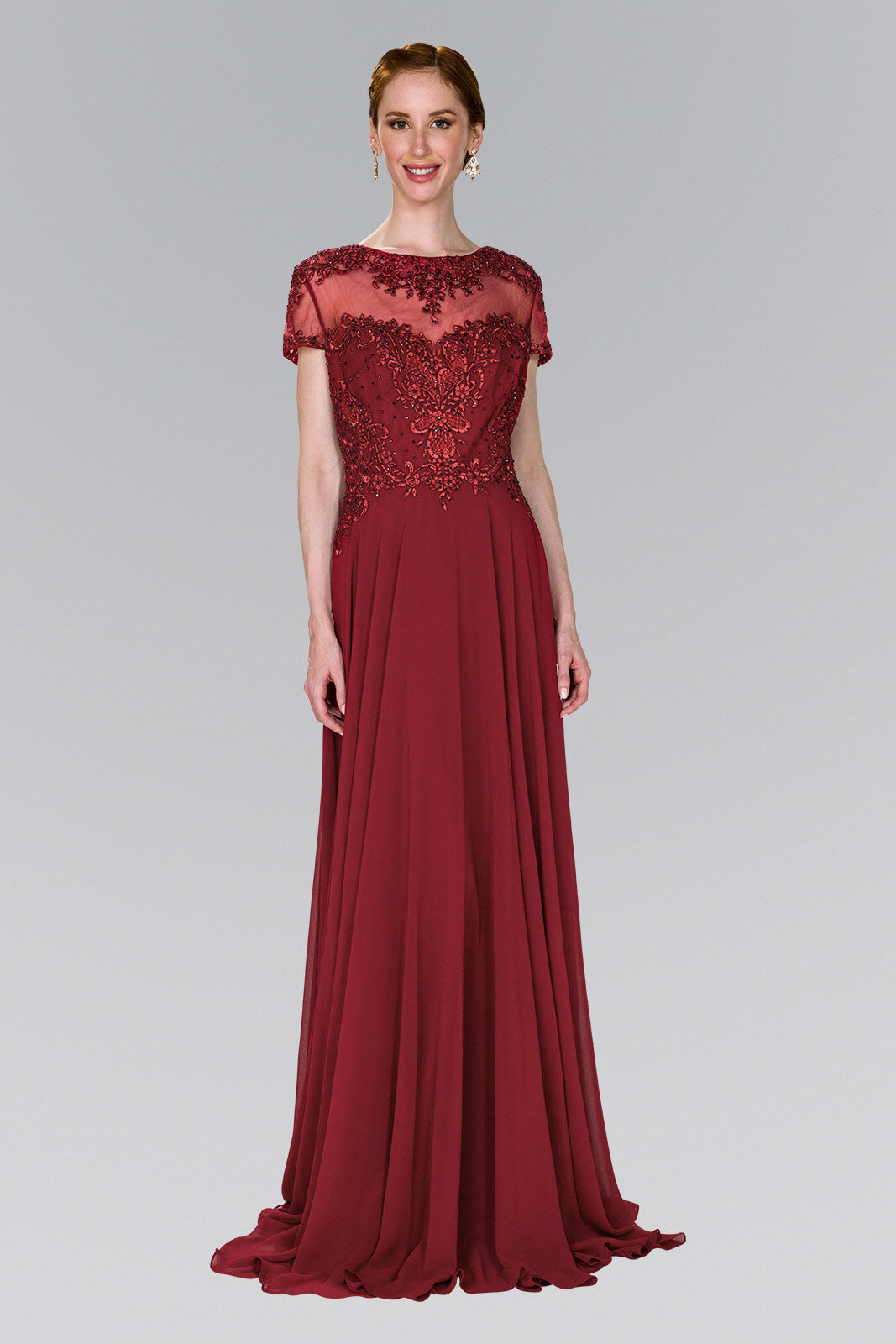 Chiffon A-Line Long Dress with Embroidery and Beads-0