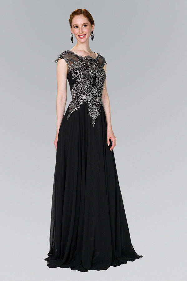 Embroidered Bodice Chiffon Long Dress-2