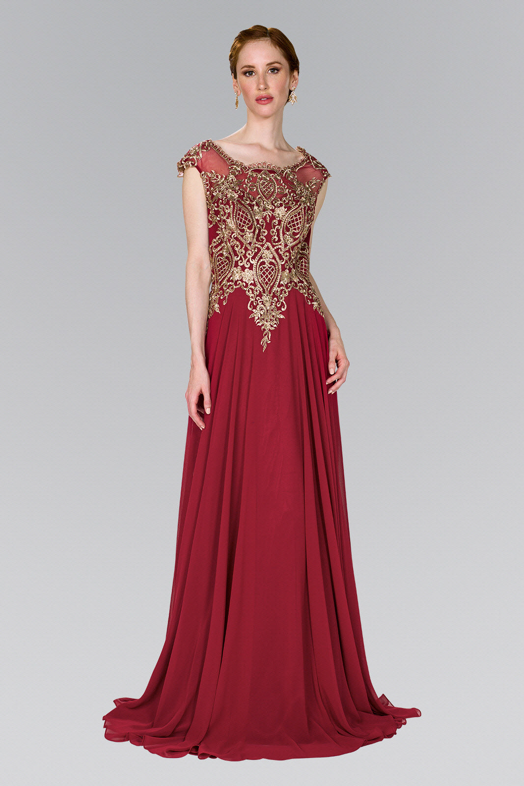 Embroidered Bodice Chiffon Long Dress-4