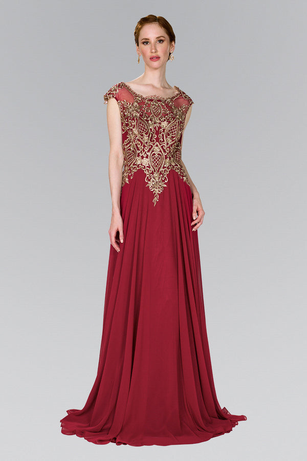 Embroidered Bodice Chiffon Long Dress-4