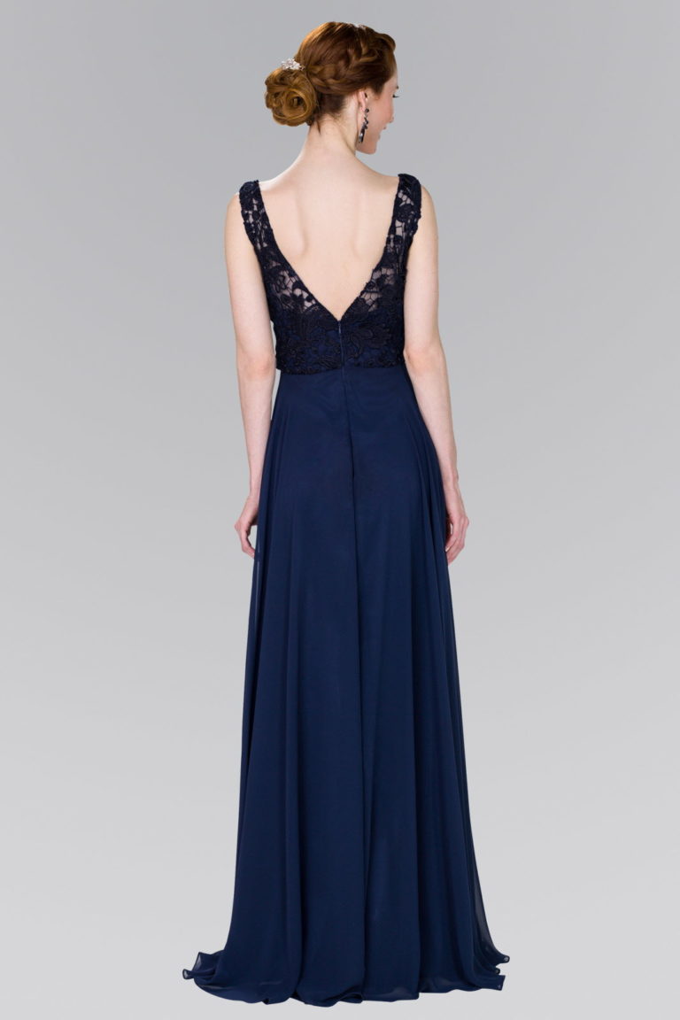 Lace Top Chiffon Long Dress Accented by Jewels on the Waist-1