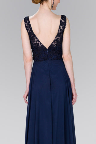 Lace Top Chiffon Long Dress Accented by Jewels on the Waist-3