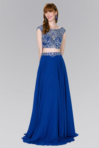 Two-Piece Chiffon A-Line Long Dress with Jewels-0